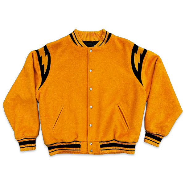 Rhude Wool Lightning Varsity Jacket Gold Apparel