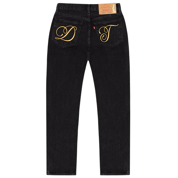 Denim Tears DT Metallic Gold Script 501 Jeans Black Apparel