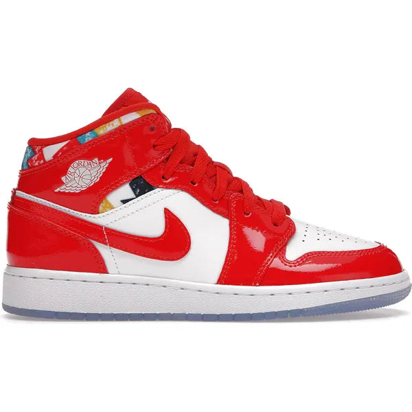 Jordan 1 Mid Barcelona Sweater Red Patent (GS) Sneakers