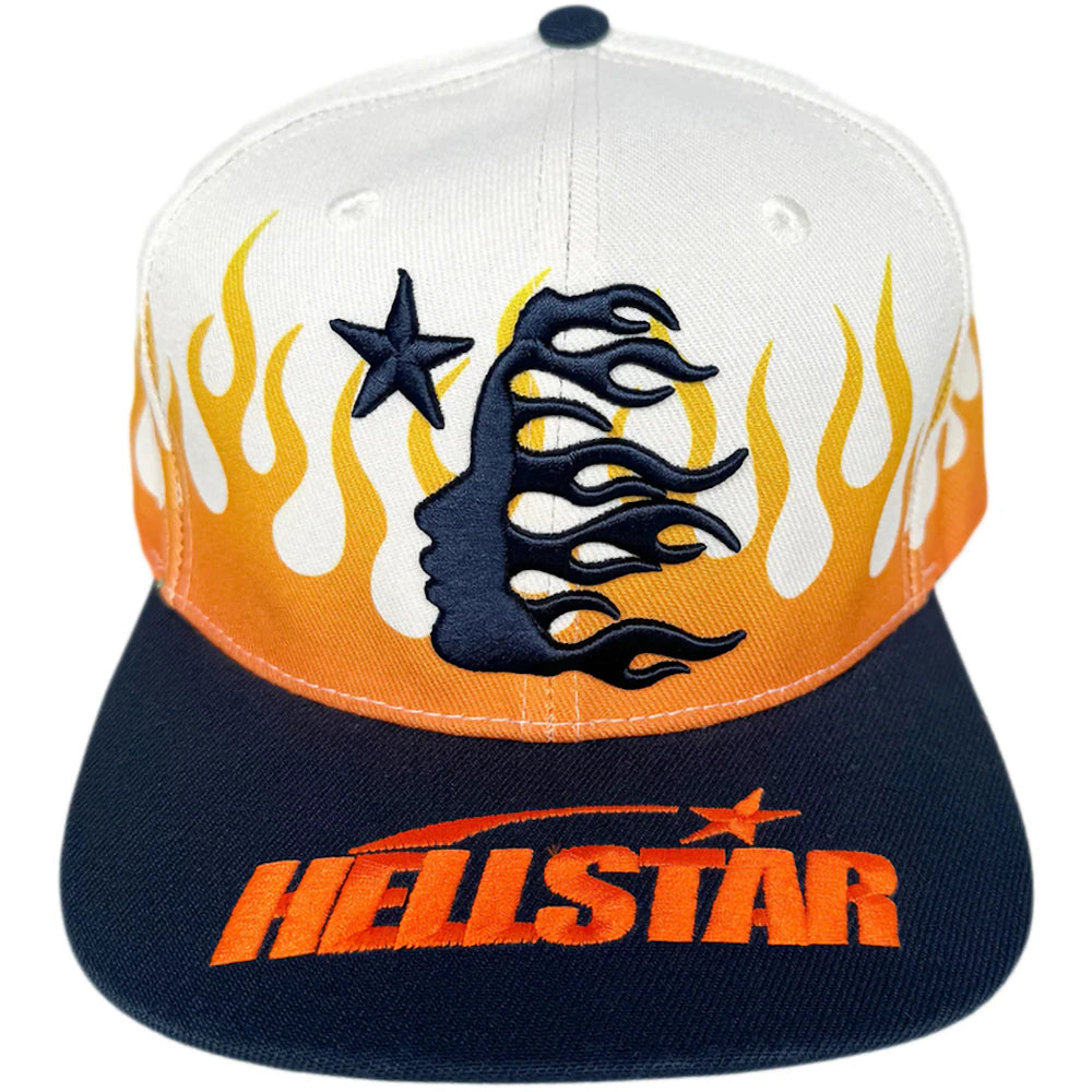 Hellstar Flame Vintage Snapback Hat Cream Navy