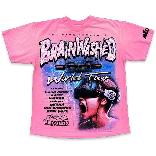 Hellstar Brainwashed World Tour T-Shirt Pink mens pink nike high top boots