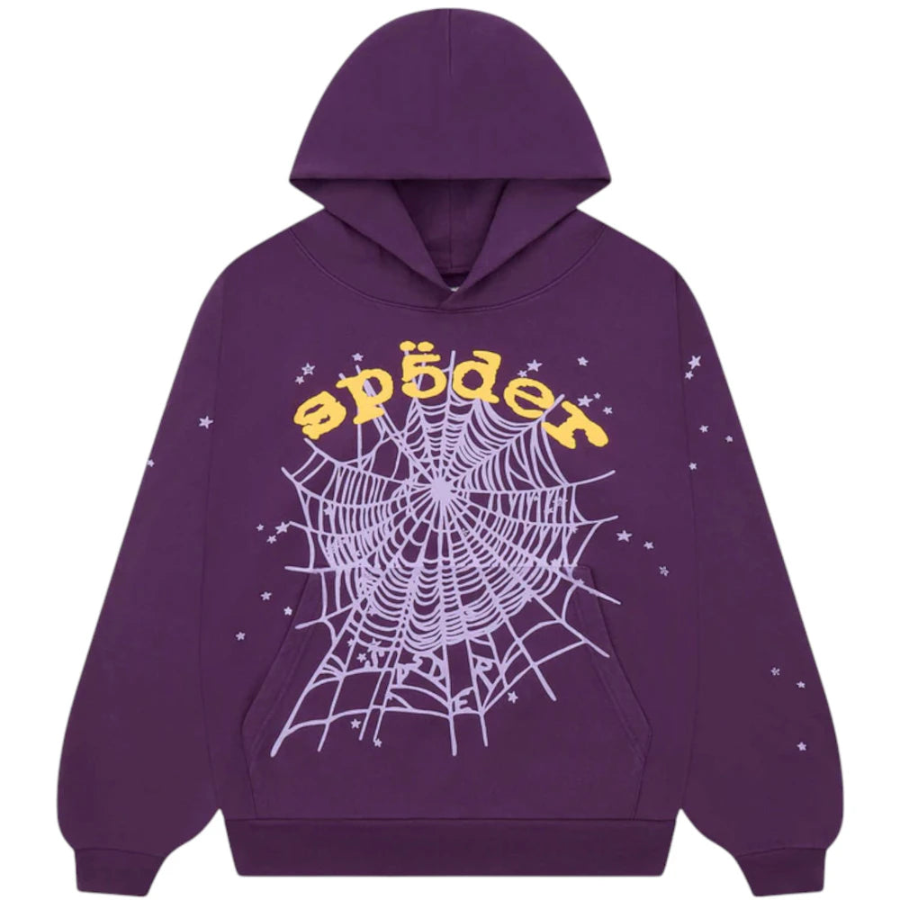 Sp5der Star OG Web V2 Hoodie Purple Apparel