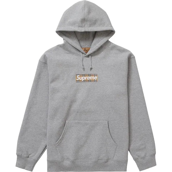 Supreme Burberry Box Logo Hooded Sweatshirt Heather Grey Apparel