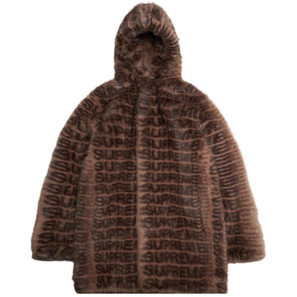 Supreme Faux Fur Hooded Coat Brown Apparel